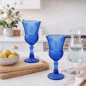 Vintage 1970s Avon Fostoria Cobalt Blue George & Martha Washington Goblets